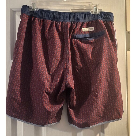 Fair Harbor Men's Shorts Medium 8" Red Blue Geometric Lined No Mesh Swim Trunks - Picture 2 of 4